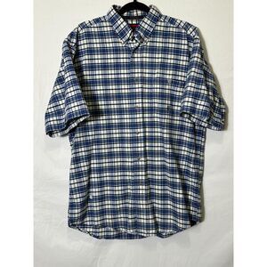 Wrangler Twenty X Blue Plaid Button Up Shirt 100% Cotton Men's Size L FLAWED